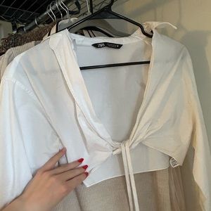 Zara cropped white shirt, strings wrap around you and tie. Size S